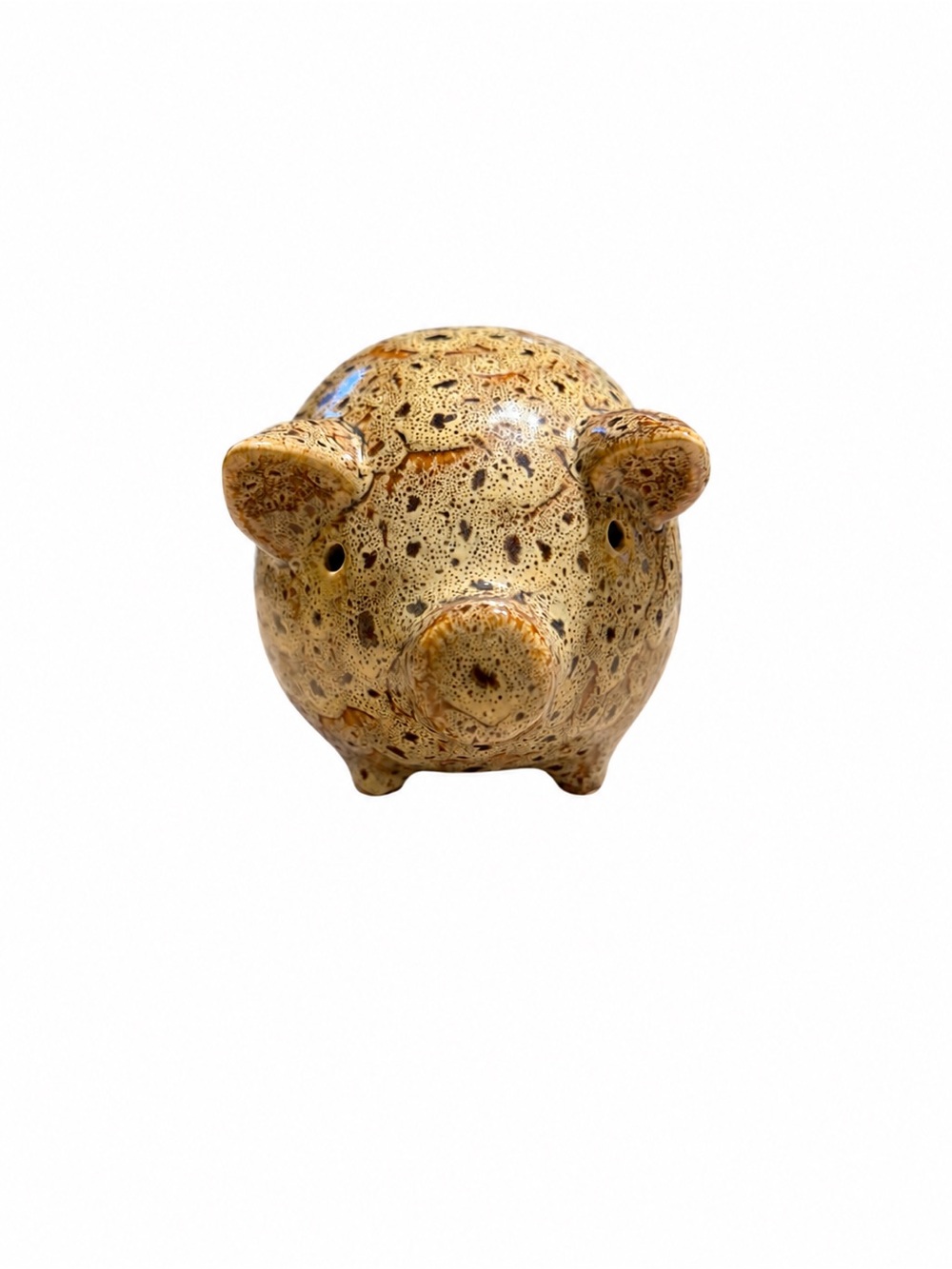 Vintage Speckled Glazed Ceramic Pig Figurine-Brown Tan Studio Pottery Sculpture